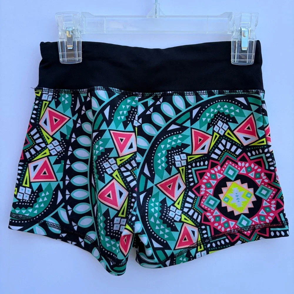 Justice Active Girls Tribal‎ Print Athletic Shorts Teal Pink Neon Size 10